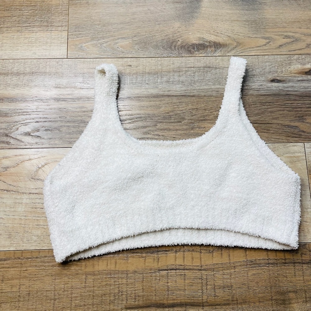Colsie White Fuzzy Knit Crop Bra Top & Shorts Plush Lounge 2 Piece Set Size L - Picture 5 of 11